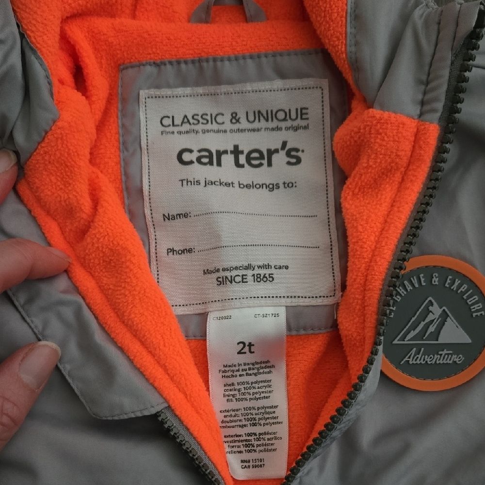 Carter's Gray and Orange Kids Jacket - Picture 4 of 5